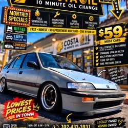 Costa Oil 10 Minute Oil Change - Las Vegas - Your car called. It's thirsty & "I'll do it next week" isn't an approved maintenance schedule. Get a FULL SYNTHETIC oil change for $59*