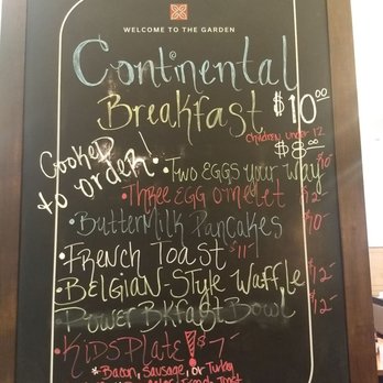 Hilton Garden Inn Folsom - hotel breakfast menu served on tables in the lobby - Hotels Near Me - Folsom, California