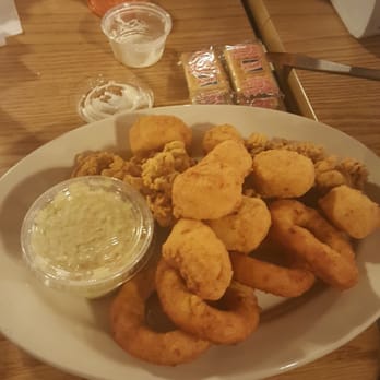 Mayflower Seafood Restaurant - Oysters and scallops with onion ring shaped hush puppies - Seafood Near Me - Darlington, South Carolina Mayflower Seafood Restaurant - Oysters and scallops with onion ring shaped hush puppies - Seafood Near Me - Darlington, South Carolina