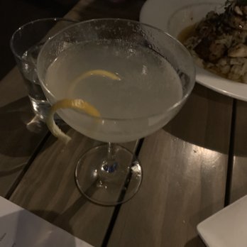 Tiny Boxwoods - French 75 with watercolor dinner plate in back - New American Near Me - Houston, Texas Tiny Boxwoods - French 75 with watercolor dinner plate in back - New American Near Me - Houston, Texas