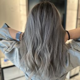 Balayage ash grey with darker roots