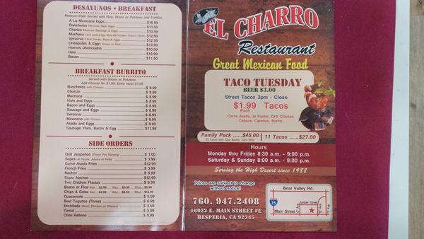 Menu photo 1 El Charro Hesperia, CA