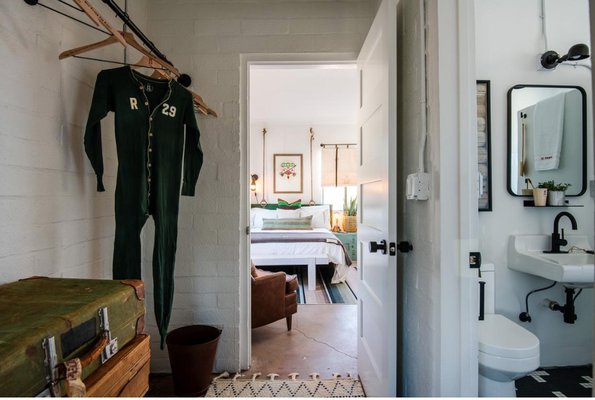 SUITE N°1 - Suite n° 1 consists of a front sitting room, hallway with bathroom, and back bedroom with two queen beds. cozy and ig friendly, we even tossed in motorized blackout window shades. there’s also a twin day bed in the front room that can be converted for sleepy time, if you need room for a 5th wheel.