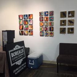 Pawtucket Arts Collaborative - Art by Matthew Finger, Plastique Fassbender and Dan Koterbay. Borealis Coffee Roasters served coffee at the popup