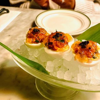 NR - Deviled Egg Egg Egg  BOILED EGGS WITH SEA URCHIN, CAVIAR, TOSA VINEGAR JELLY, DASHI, WASABI, KARASHI (JAPANESE MUSTARD), HOUSE MAYO, SHISO - Ramen Near Me - New York, New York