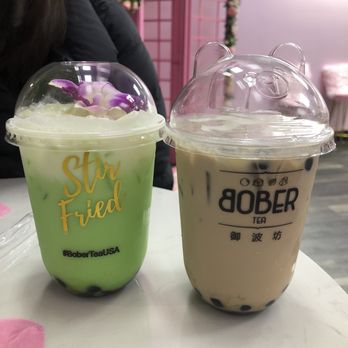 Bober Tea & Coffee - Pandan bean (left) small for $6.50 with boba and roasted oolong (right) small for $4.50 with boba - Coffee & Tea Near Me - Walnut Creek, California