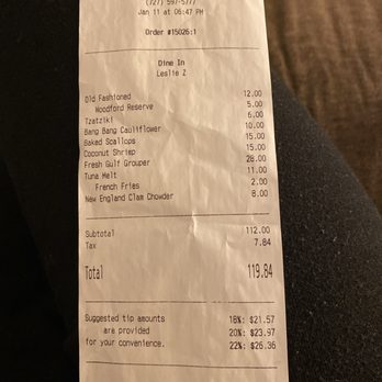 Taverna On The Bay - the receipt for the restaurant - Mediterranean Near Me - St Pete Beach, Florida