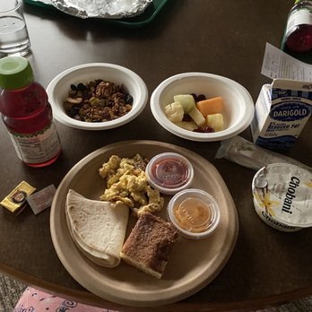 Overleaf Lodge & Spa - Breakfast on day 1: sausage/egg burrito with accompaniments - Hotels Near Me - Yachats, Oregon