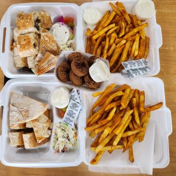 Original Shawarma House - Bottom plate: Chicken shawerma plate. Served with coleslaw, pickles,fries and a drink. - Mediterranean Near Me - Ballwin, Missouri Original Shawarma House - Bottom plate: Chicken shawerma plate. Served with coleslaw, pickles,fries and a drink. - Mediterranean Near Me - Ballwin, Missouri