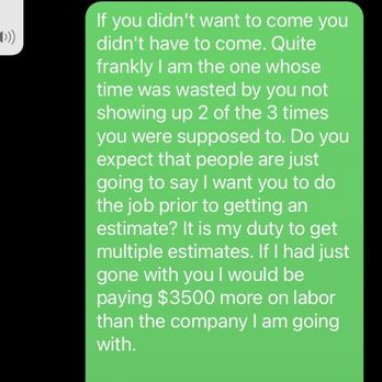 Lagos General Remodeling - Text convo from Owner accusing me of wasting his time after his 2 no shows. - Flooring Near Me