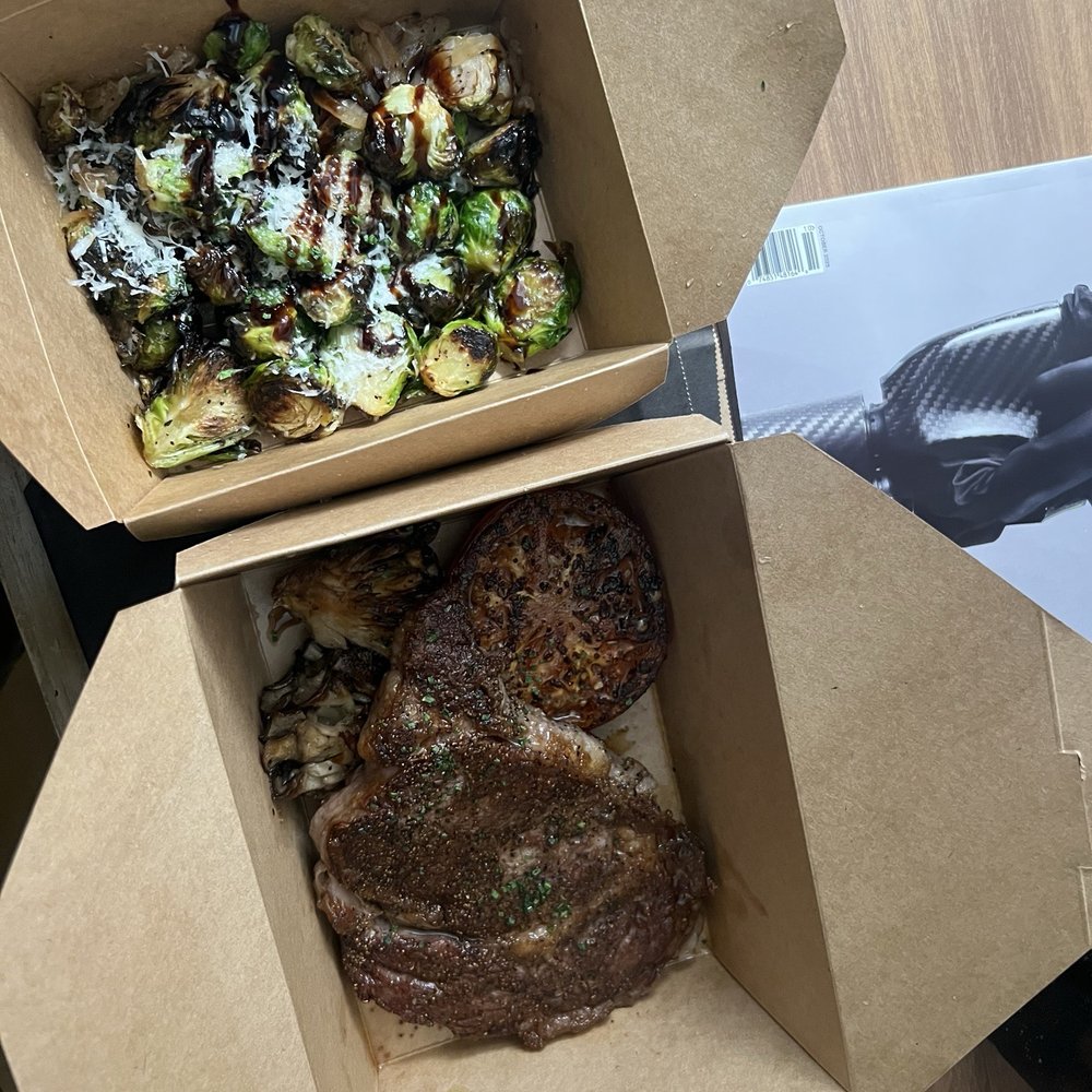ARLO - 16 ounce ribeye with brussels sprouts roasted tomato and mushroom - New American Near Me - San Diego, California ARLO - 16 ounce ribeye with brussels sprouts roasted tomato and mushroom - New American Near Me - San Diego, California