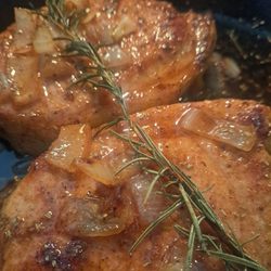 Seagrass Chef - Rosemary pork with melted onions.