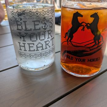 Tupelo Honey Southern Kitchen & Bar - Our beverage glasses. Bless you heart and Hold your horses. - Southern Near Me - Upper Arlington, Ohio Tupelo Honey Southern Kitchen & Bar - Our beverage glasses. Bless you heart and Hold your horses. - Southern Near Me - Upper Arlington, Ohio