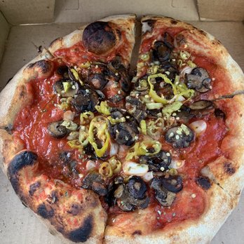 Pizzeria Davide - Small Marinara pizza with mushrooms and hot peppers added - Pizza Near Me - Pittsburgh, Pennsylvania