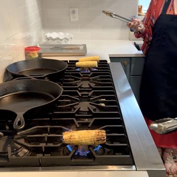 The Prickly Pear Cooking Classes - Mexican: roasting corn for the elote. We each had the opportunity to roast an ear or two. - Cooking Schools Near Me
