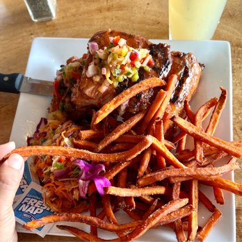 Island Lava Java - Guava BBQ Ribs: very tender! Island slaw with mainly carrots (as featured on DDD). Excellent crispy sweet potatoes fries $30      4.5* - American Near Me - Kailua Kona, Hawaii