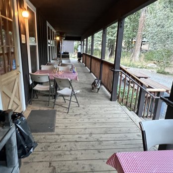 Kennedy Meadows Resort Restaurant - Outdoor porch dining area that is dog friendly - American Near Me - Pinecrest, California