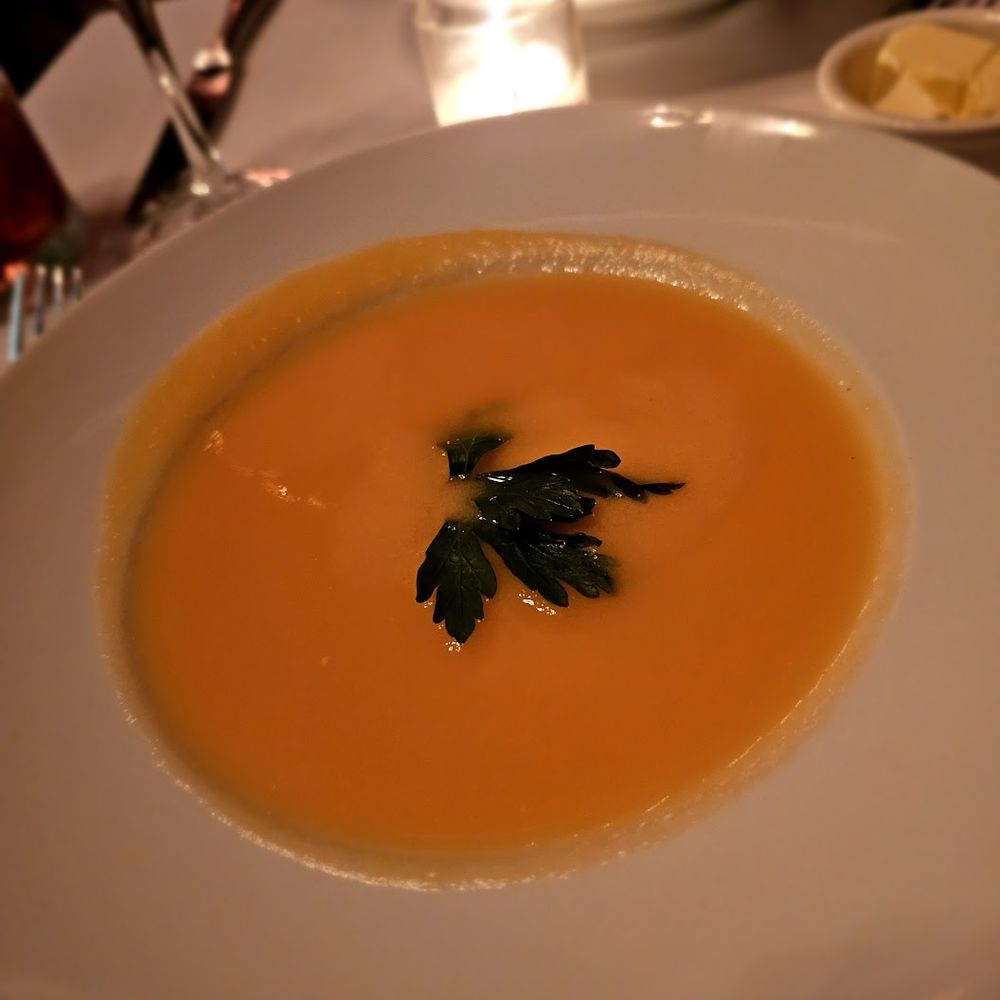 Lobster Bisque. $18. OK flavor. Needed larger chunks of lobster. Alright