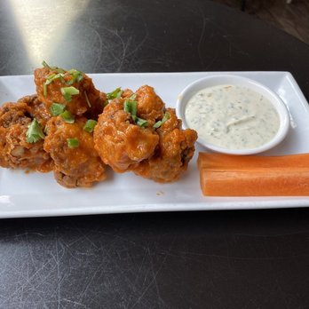 Veg Kitchen + Bar - Buffalo Cauliflower Momo w/ Magic Ranch Sauce - Vegan Near Me - Sacramento, California Veg Kitchen + Bar - Buffalo Cauliflower Momo w/ Magic Ranch Sauce - Vegan Near Me - Sacramento, California