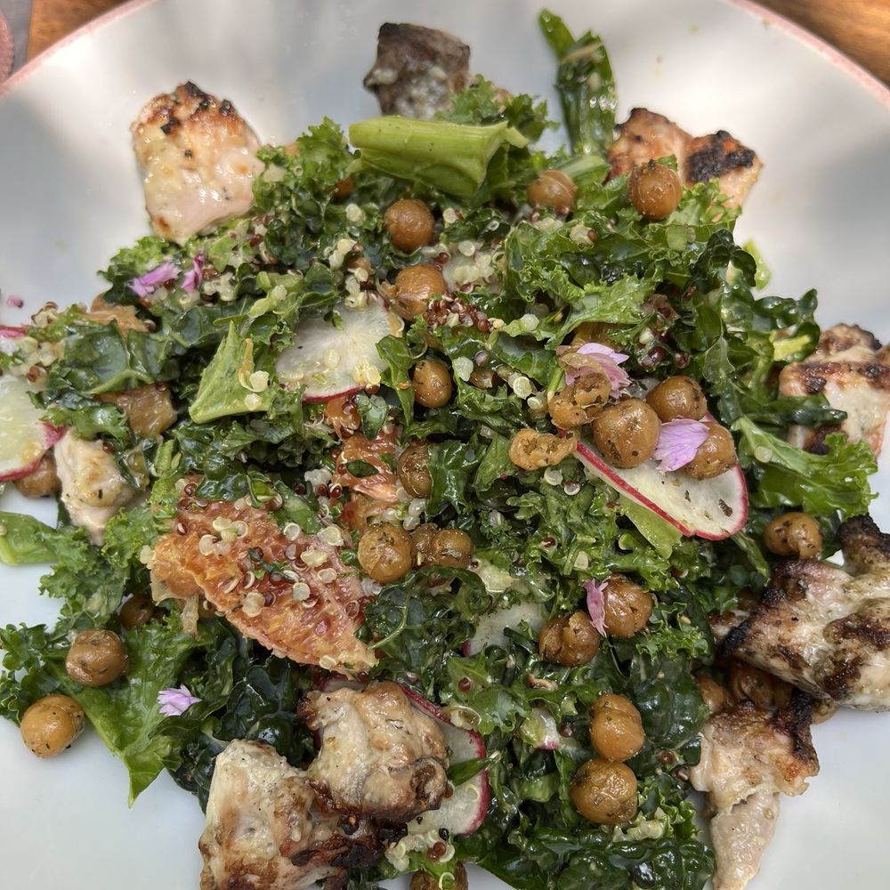Alora Social - My $30 lunch salad. Kale with green tahini salad with ladolemono chicken - Mediterranean Near Me - San Ramon, California Alora Social - My $30 lunch salad. Kale with green tahini salad with ladolemono chicken - Mediterranean Near Me - San Ramon, California