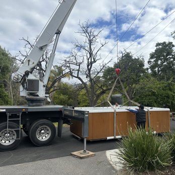 Soul Spa Movers - Swim spa in original location. Crane lifting it. - Movers Near Me - Garden Grove, California