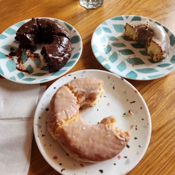 The Salty Donut - Clockwise starting at the Top left, Texas Sheet Cake, Salty Brown Butter and Classic Glazed - Donuts Near Me - Austin, Texas