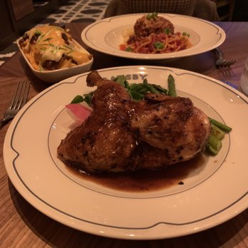 GATSBY - Murry's Roasted 1/2 Chicken (front), Spaghetti + Meatball & Brisket Poutine (background) - Cocktail Bars Near Me - Washington, DC, District of Columbia