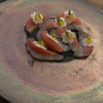 Senia - Cured Hamachi with orange and Daikon radish on top - Cocktail Bars Near Me - Honolulu, Hawaii