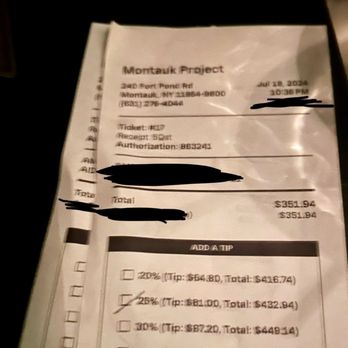 Montauk Project - Actual receipt - Desserts Near Me - Montauk, New York
