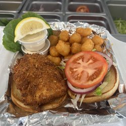 Fresh Off The Hook - Fresh off the hook fish sandwich  with tater tots