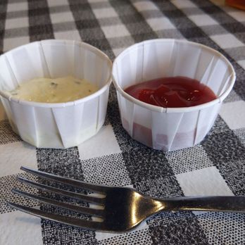 Flying Fish - No plastic!!! yea I think the little plastic condiment cups should be banned and these retro pleated paper ones reinstated. - Seafood Near Me - Dallas, Texas Flying Fish - No plastic!!! yea I think the little plastic condiment cups should be banned and these retro pleated paper ones reinstated. - Seafood Near Me - Dallas, Texas