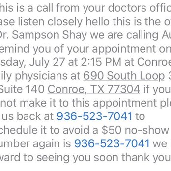 Conroe Family Physicians - Conroe - This is the message we received from the doctors office. - Family Practice Near Me - Conroe, Texas