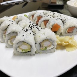 Salmon roll and shrimp/crab/avocado roll Salmon roll and shrimp/crab/avocado roll