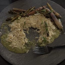 This was salmon on orzo with a puréed jalapeño sauce. Yes. Get that. The salmon said no pictures please- I ate it too fast. This was salmon on orzo with a puréed jalapeño sauce. Yes. Get that. The salmon said no pictures please- I ate it too fast.