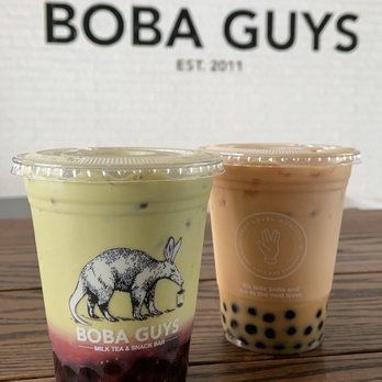 Boba Guys - Strawberry Matcha $5.50 and Black Tea $4.75 - Bubble Tea Near Me - Long Beach, California