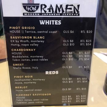 Hon Ramen - Wine menu. - Ramen Near Me - Bakersfield, California Hon Ramen - Wine menu. - Ramen Near Me - Bakersfield, California