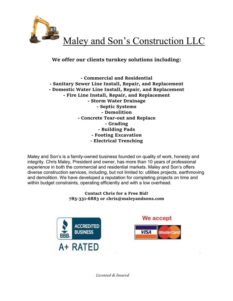 MALEY & SONS CONSTRUCTION Updated October 2024 454 E 2100th Rd, Baldwin City, Kansas