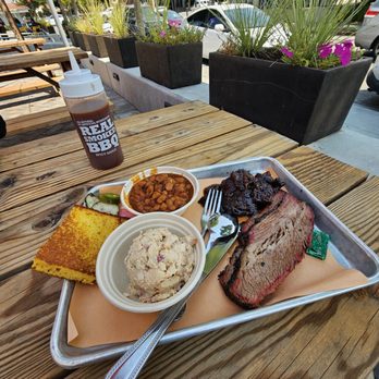 Canyons Barbeque - 2meat combo - burnt ends and brisket with beans, potato salad, and cornbread - Barbeque Near Me - Castro Valley, California Canyons Barbeque - 2meat combo - burnt ends and brisket with beans, potato salad, and cornbread - Barbeque Near Me - Castro Valley, California