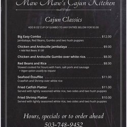 Maw Maw's Cajun Kitchen - Menu