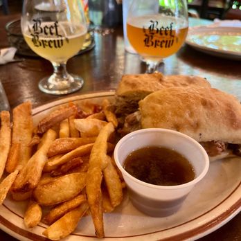 Beef & Brew - Pot roast sandwich and fries. Two draft beers. - New American Near Me - Geneva, New York