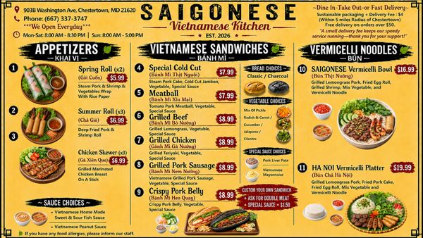 Menu photo 1 Saigonese Baguette & Cafe Chestertown, MD Menu photo 1 Saigonese Baguette & Cafe Chestertown, MD