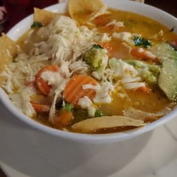 Delicious and huge chicken tortilla soup! Yum, yum!