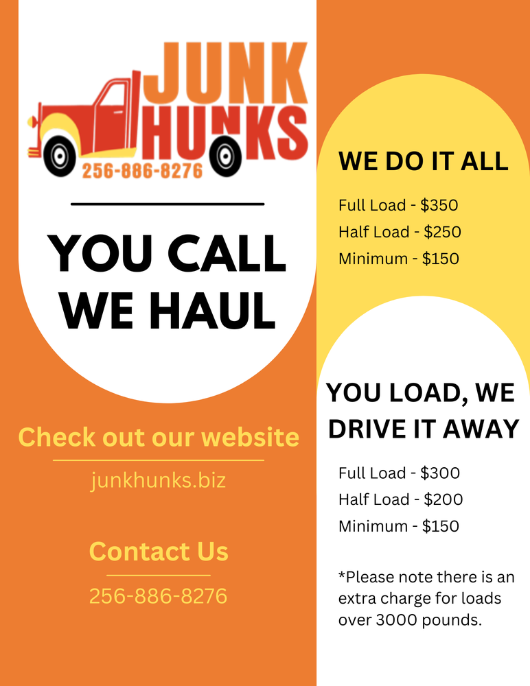 JUNK HUNKS Updated August 2024 Request a Quote Huntsville, Alabama Junk Removal