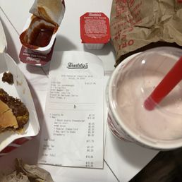 $18 for Freddy's Original Bacon and Cheese Double with a watery strawberry shake and cheese curds $18 for Freddy's Original Bacon and Cheese Double with a watery strawberry shake and cheese curds