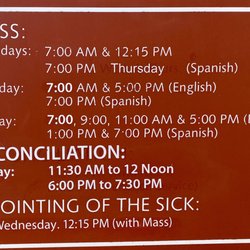 Sacred Heart Parish - Mass Schedule (pre-Covid)