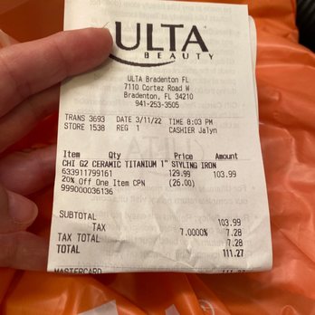 Ulta Beauty - Receipt for purchase - Cosmetics & Beauty Supply Near Me - Bradenton, Florida