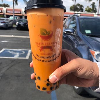 Taste Tea Cafe - Thai tea boba half sweet ! Free large upgrade with yelp check in! yummm! Perfect sweetness! - Taiwanese Near Me - Artesia, California Taste Tea Cafe - Thai tea boba half sweet ! Free large upgrade with yelp check in! yummm! Perfect sweetness! - Taiwanese Near Me - Artesia, California