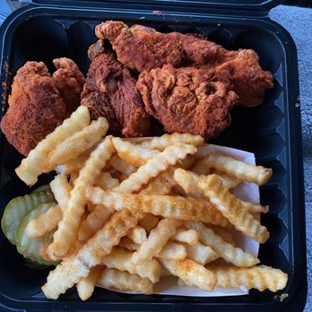 Dave's Hot Chicken - 2 Tenders w/ Fries. 1 med. & 1 Hot. Can you tell the difference? - Chicken Shop Near Me - Santa Rosa, California Dave's Hot Chicken - 2 Tenders w/ Fries. 1 med. & 1 Hot. Can you tell the difference? - Chicken Shop Near Me - Santa Rosa, California