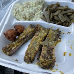 Piggie Park - Ribs ,green beans. potato salad ,Hush puppies