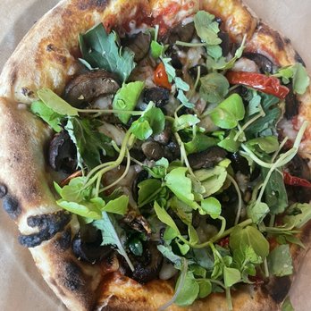 Minnie Olivia Pizzeria - Vegan cheese pizza with mushrooms, Calabrian peppers, and arugula! - Pizza Near Me - Alpharetta, Georgia